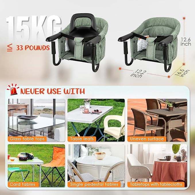 Hook On Chair with Removable Dining Tray, Portable Hook-On Chairs with Storage - Image 4