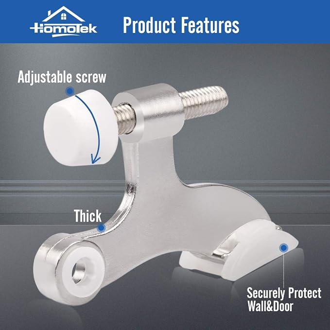 HOMOTEK 2 Pack Hinge Pin Satin Nickel Door Stopper, Adjustable Deluxe Heavy - Image 2