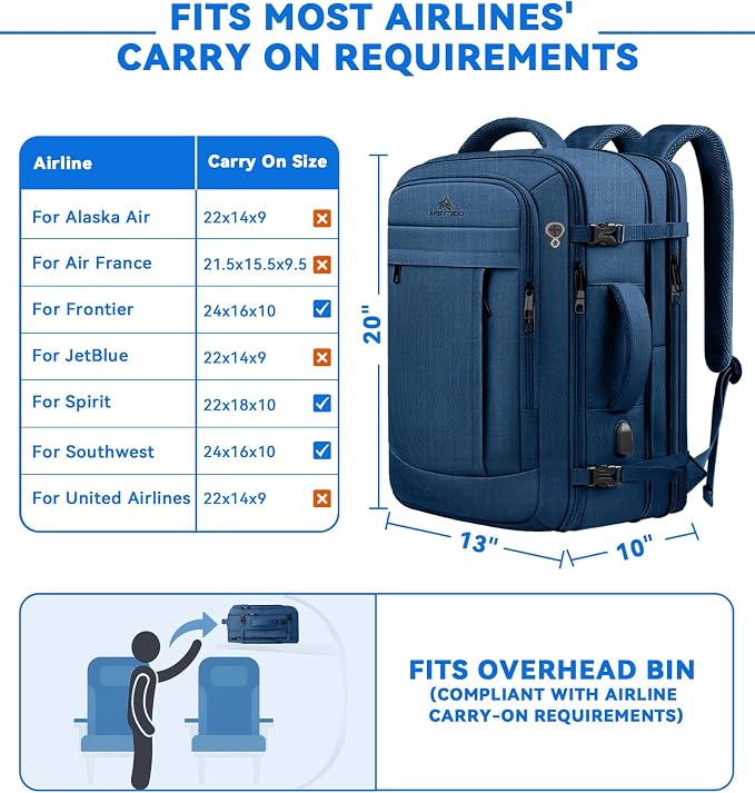 Large Travel Laptop Backpack for Men, 50L Carry On Backpack, Expandable Laptop - Image 3