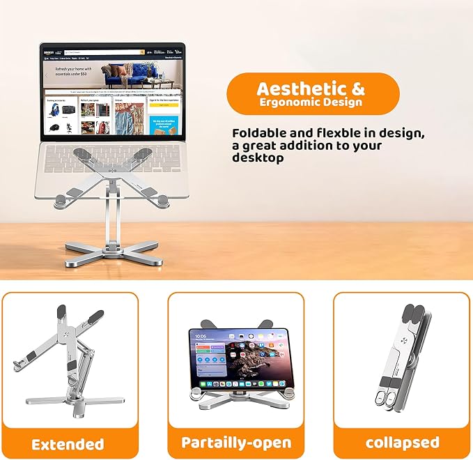 Laptop Stand with 360 Rotating Base, Computer Notebook Laptop Riser Metal Holder - Image 3