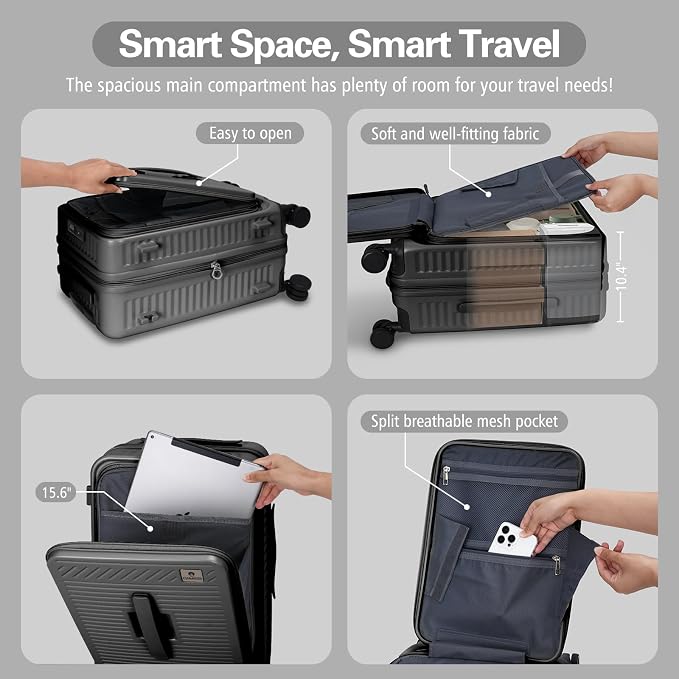20 Inch Luggage with Spinner Wheels, Expandable Front Opening Suitcase 100% PC - Image 7