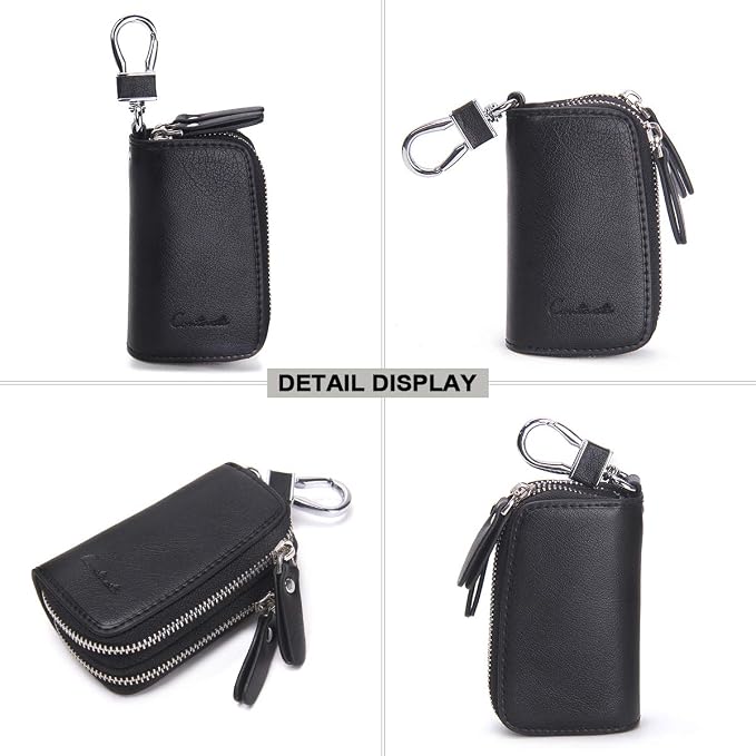 CONTACTS Car Key Case Small Leather Double Zipper Key Holder - Image 4