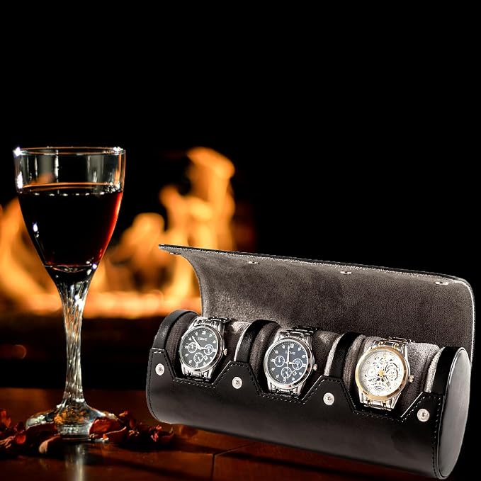 MR.OKAY 3 Watch Travel Case- Classic Leather Watch Case - Image 9