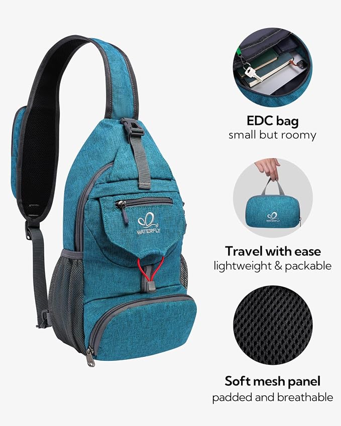 WATERFLY Packable Small Crossbody Sling Backpack Shoulder Chest Bag Daypack - Image 5