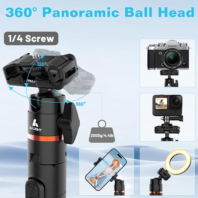 Ailight 60" Extendable Travel Tripod & Selfie Stick - Image 2