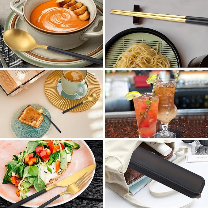 AARAINBOW 6 Pieces Stainless Steel Flatware Set Portable Reusable Cutlery Set - Image 3