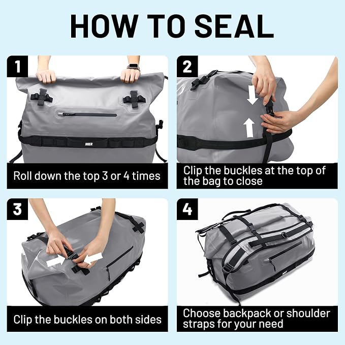 MIER Large Waterproof Duffel Bag Rolltop Dry Backpack Duffle Bags - Image 6