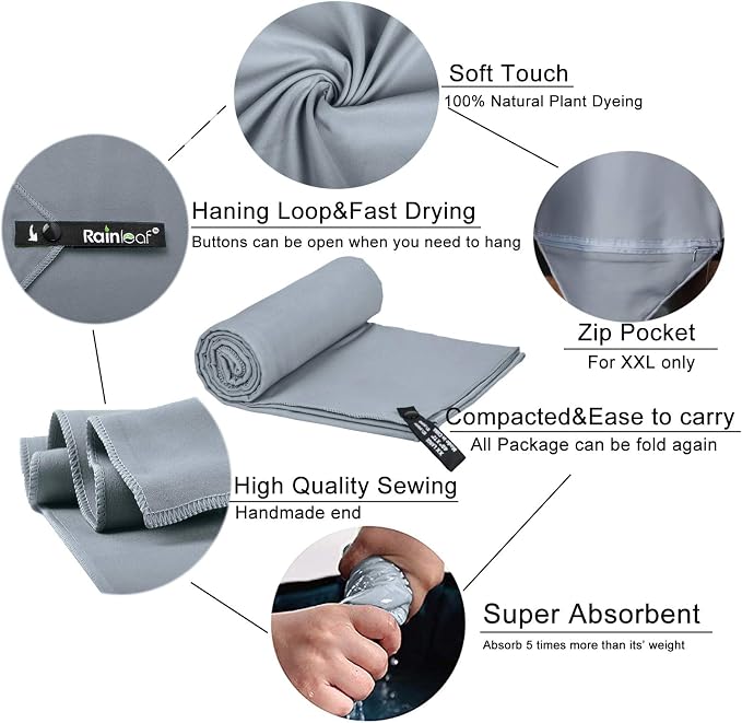 Rainleaf Microfiber Towel Perfect Travel & Gym & Camping Towel. Quick Dry - Image 3