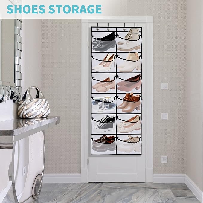 2 Packs Over the Door Shoe Organizer, 24 Extra Large Mesh Pockets Hanging Shoe - Image 7