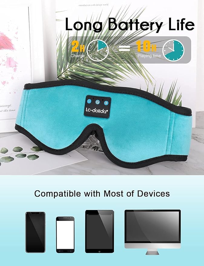LC-dolida Sleep Headphones, Sleep Mask Bluetooth Wireless Music Eye Mask - Image 6