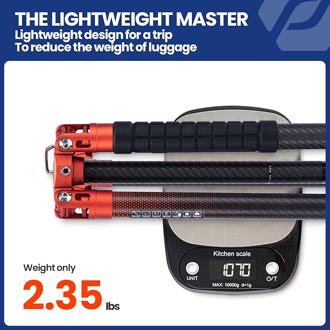 Fotopro 62 Inch Carbon Fiber Tripod 2.3lbs Ultralight Portable Travel Video - Image 2