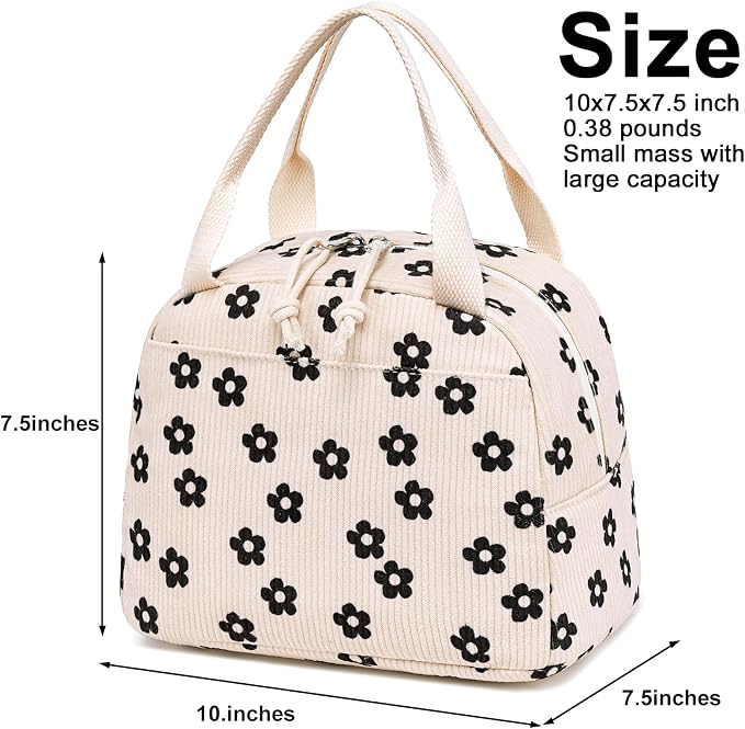 Bluboon Lunch Bag for Women Men Cute Corduroy Lunch Tote Bags Reusable - Image 4