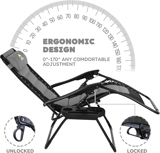 Oversized Padded Zero Gravity Lounge Chair Set of 2, Foldable Patio Anti - Image 4