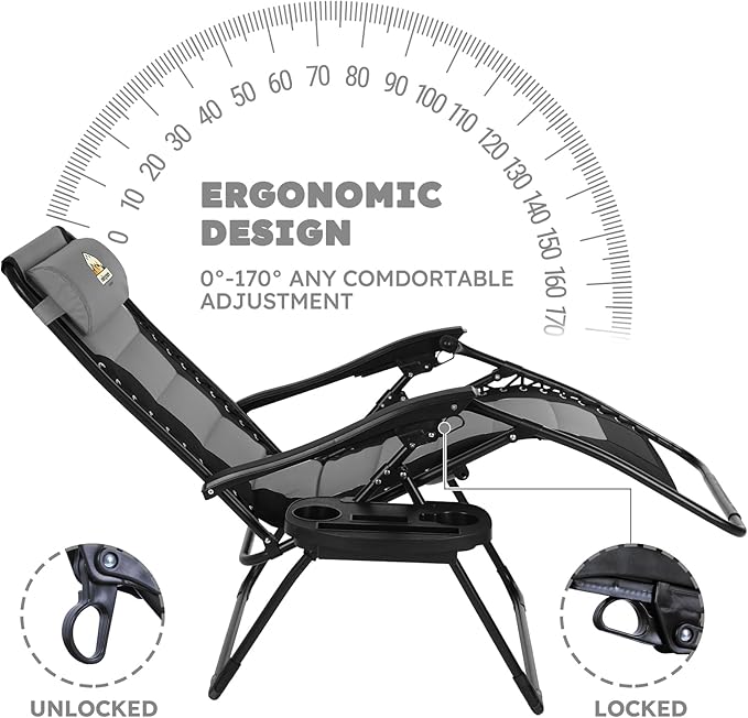 Oversized Padded Zero Gravity Lounge Chair, Foldable Patio Anti Gravity - Image 4