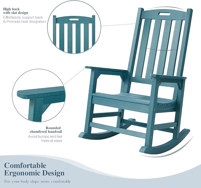 Psilvam Oversized Outdoor Rocking Chair Set of 2, Porch Rocker - Image 5