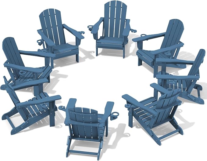 SERWALL Folding Adirondack Chair, HDPE Adirondack Chairs Set of 8, Plastic by SERWALL