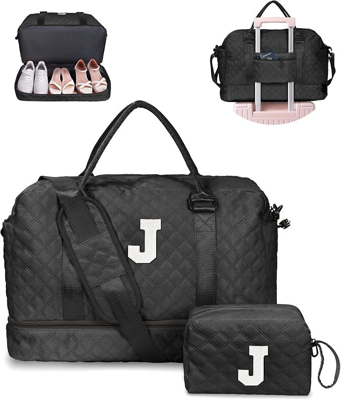 Initial Duffle Bag with Shoe Compartment, Personalized Weekender Bag, Monogram by Vogewood
