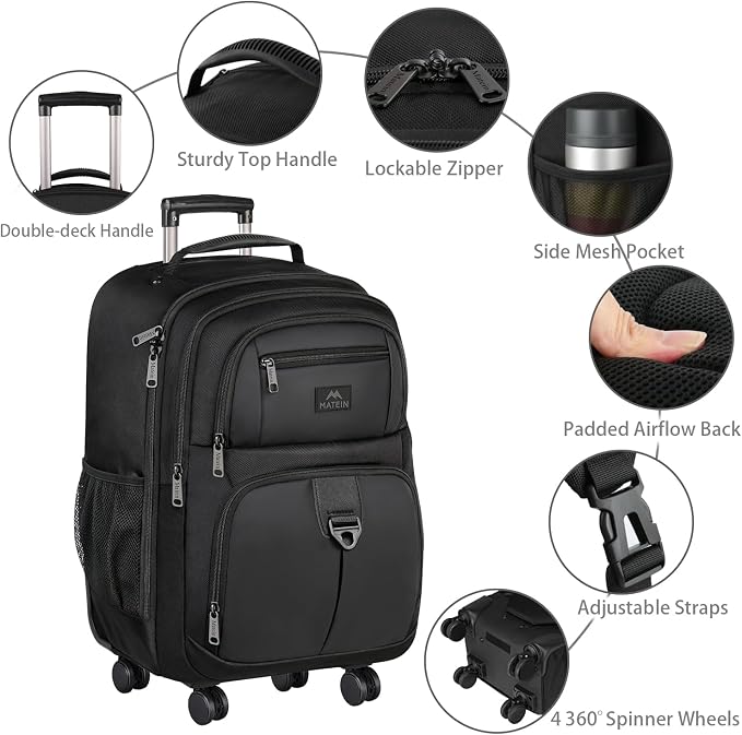 MATEIN Roller Backpack, 18 inch Large Travel Laptop Bag - Image 6