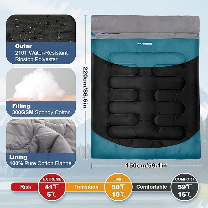 Double Sleeping Bag for Adults Machine Washable 2 Person Camping Sleeping Bag - Image 4