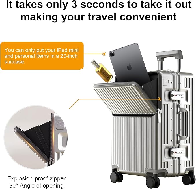 Zipperless Luggage, Polycarbonate Aluminum Hardshell, Expandable Carry-On - Image 4