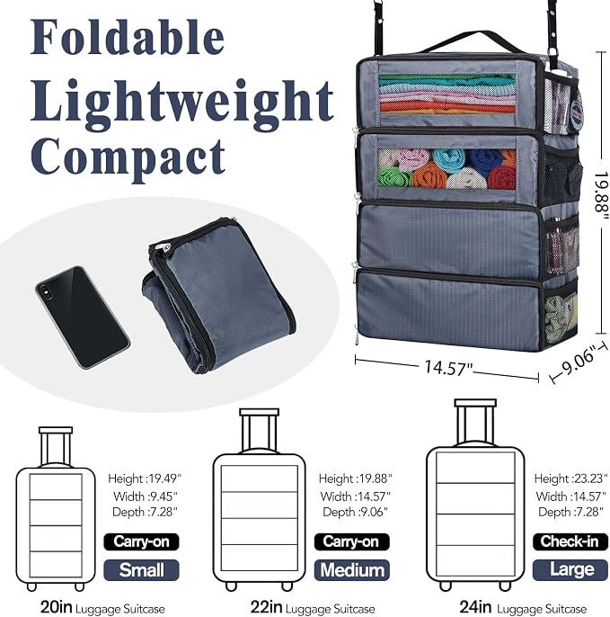 Hanging Travel Organizer, Carry-On Luggage Suitcase Organizer, Portable Travel - Image 2