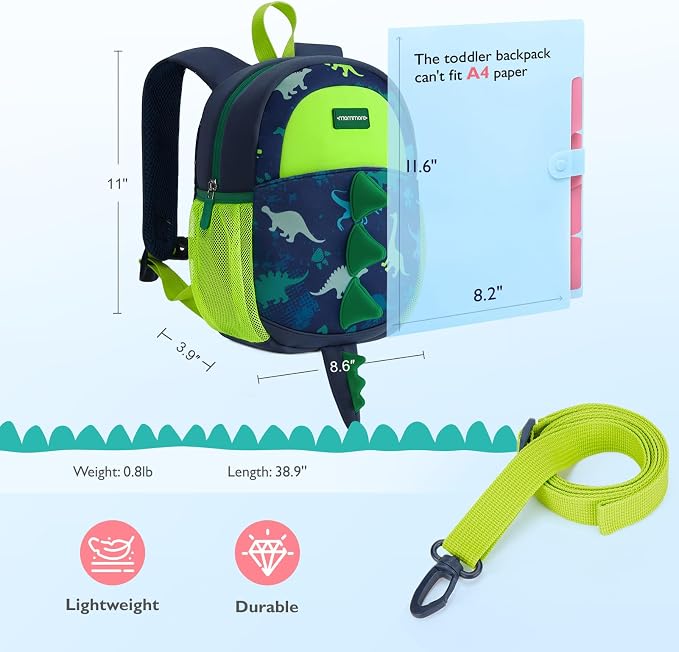 mommore Toddler Backpack for Boys 2-4 Small Cute Dinosaur Backpack - Image 4