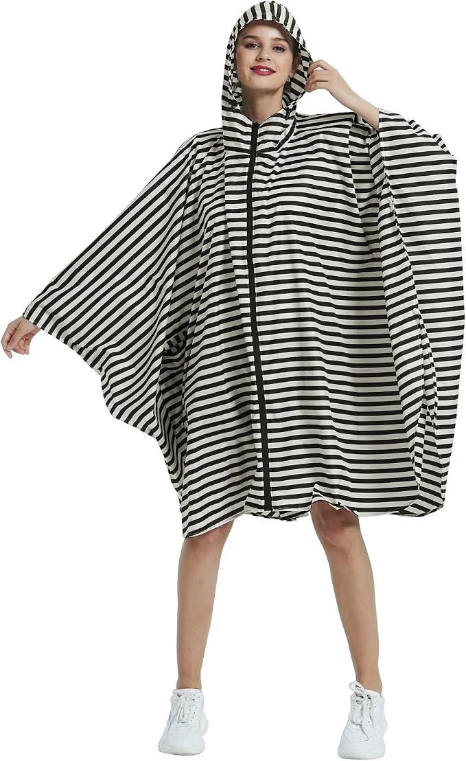 Rain Poncho Jacket Coat Hooded Zipper Style - Image 2