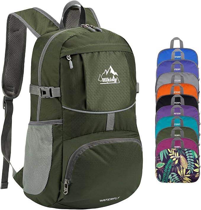 WATERFLY Hiking Foldable Daypack Backpack: 25L Ultra Lightweight Packable by Waterfly