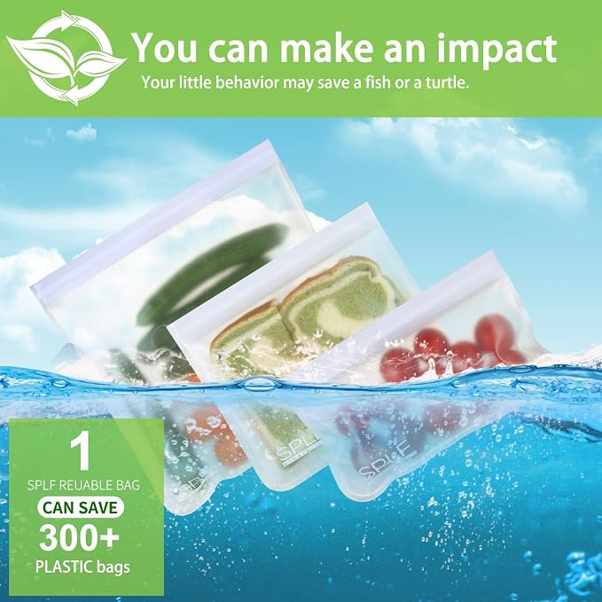 SPLF 10 Pack Reusable Sandwich Bags, Reusable Quart Bags Extra Thick Leak-proof - Image 8