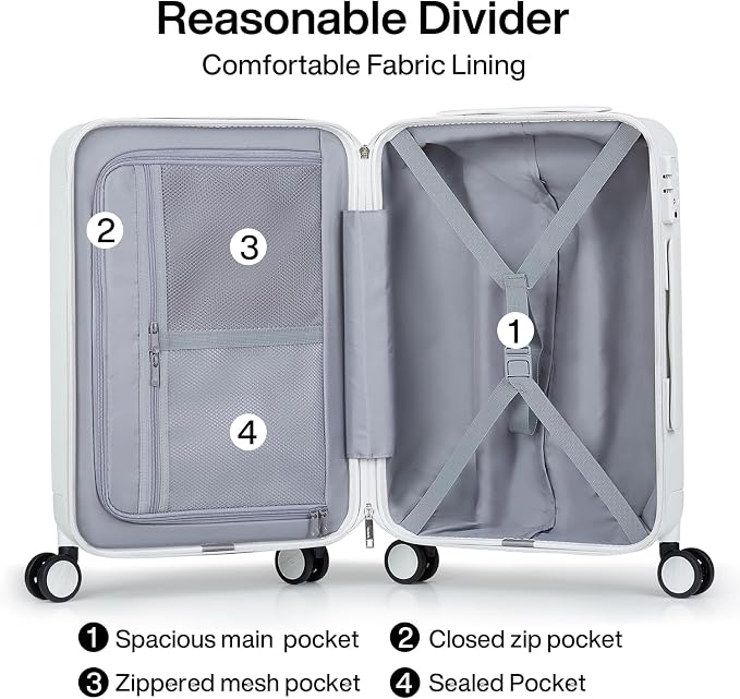 Hanke 20 Inch Carry On Luggage 22x14x9 Airline Approved PC Hard Shell Suitcases - Image 5