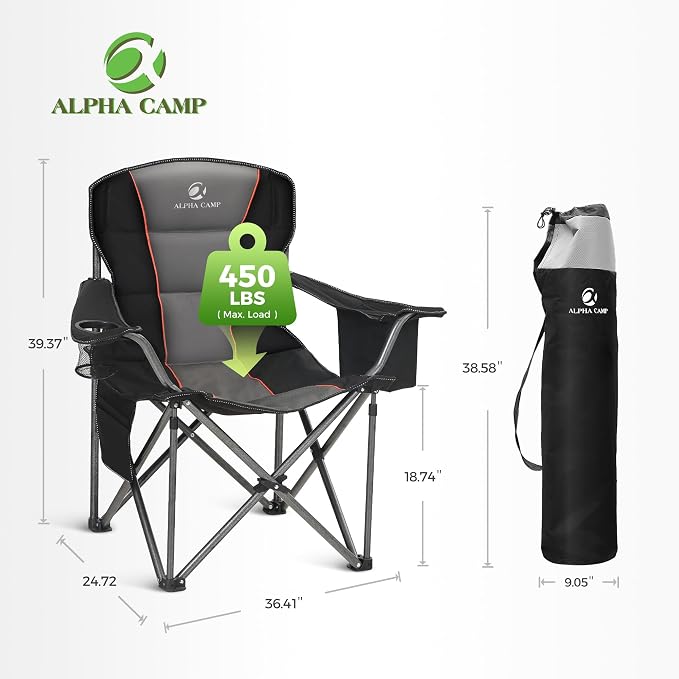 ALPHA CAMP Oversized Camping Folding Chair, Heavy Duty Support 450 LBS Steel - Image 2