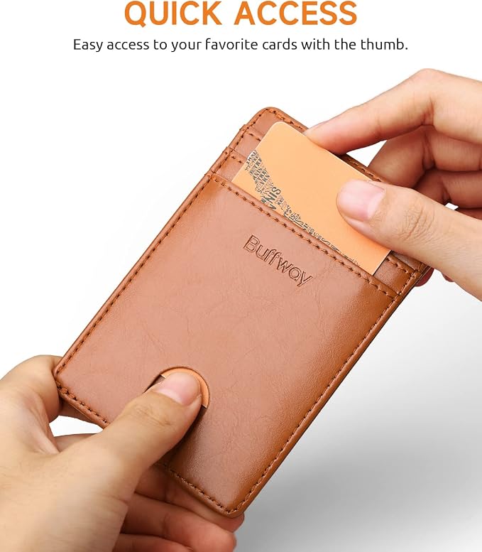 Buffway Mens Slim Wallet, Minimalist Thin Front Pocket Leather Credit Card - Image 3