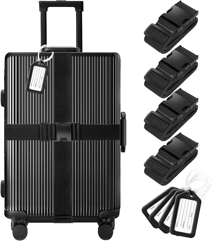 8 Pack Luggage Straps and Tags Set, Luggage Straps by Gostwo