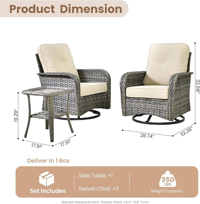 HOOOWOOO Patio Furniture Set, 3 Pieces Outdoor Conversation Set, All Weather - Image 7