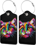 Cat Leather Luggage Tag with Stainless Steel Ring, Fun Name Id Card Cover by Ovitssrk