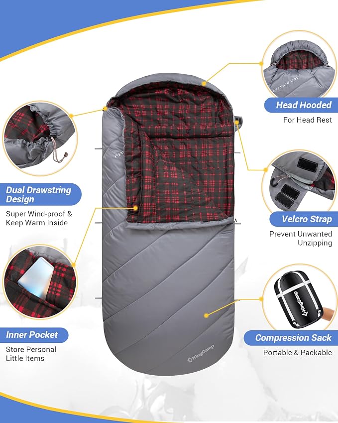 KingCamp Sleeping Bag for Adults, Cold Weather & Warm Extra Wide Big & Tall XL - Image 6