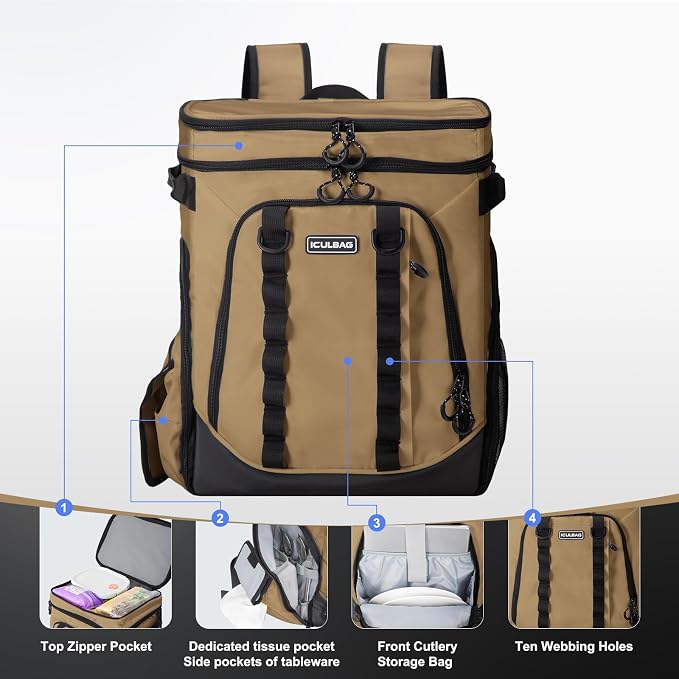 Beach Cooler Backpack for Men 36cans Insulated Backpack Cooler Lunch Bag for - Image 4