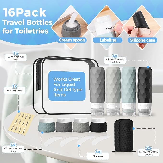 16Pack Travel Bottles for Toiletries, TSA Approved Travel Size Toiletries - Image 3