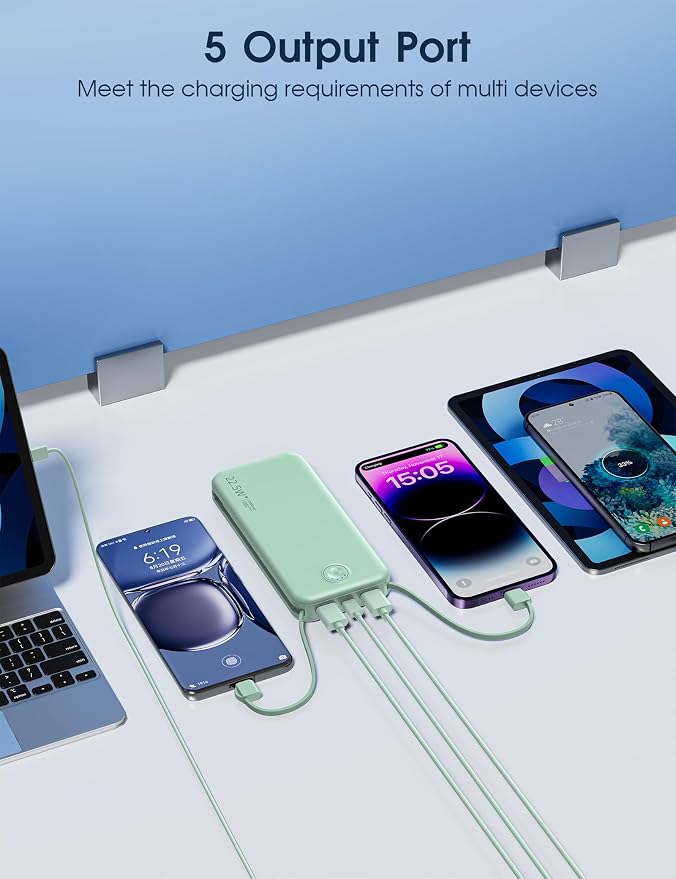 Portable Charger with Built in Cable and AC Wall Plug, USB C Power Bank - Image 8