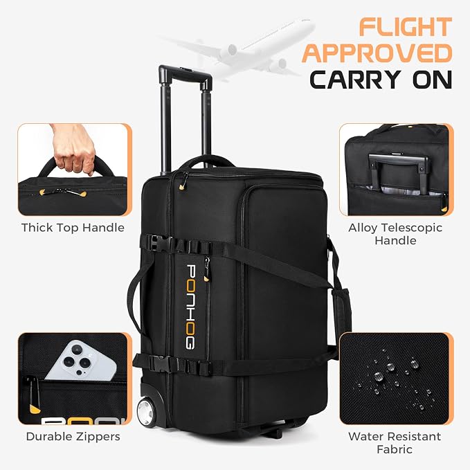 Rolling Duffle Bag with Wheels, Large Travel Duffel Bag with Shoe Compartment - Image 6