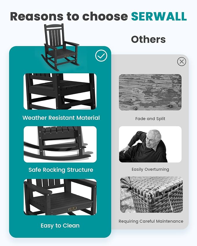 SERWALL Outdoor Rocking Chair Set of 2, HDPE Patio Rocking Chair All-Weather - Image 6