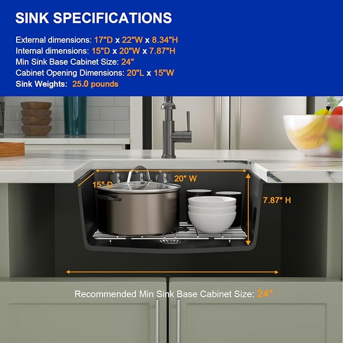 Dcolora 22 Inch Quartz Composite Bar Sink Black Undermount Small Granite - Image 6
