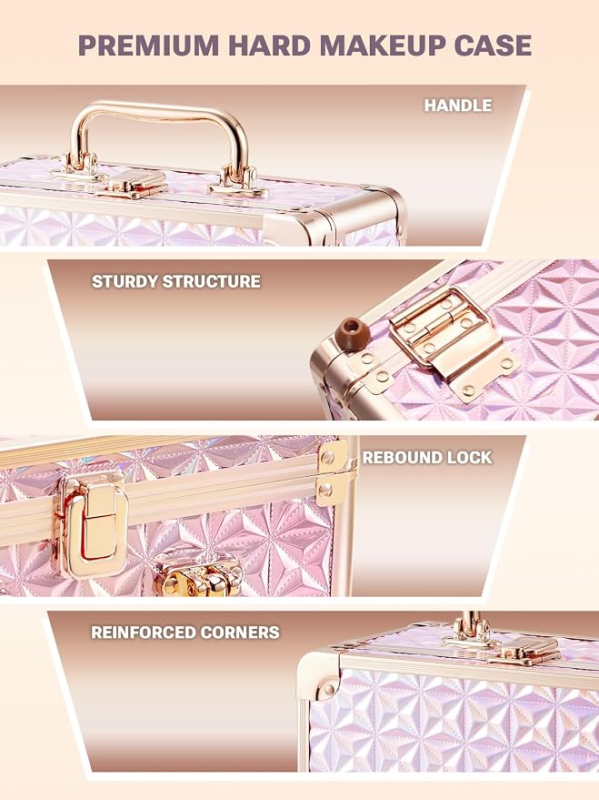 Qislee Makeup Box with A Detachable Lighted Mirror, Waterproof Travel Train Case - Image 4