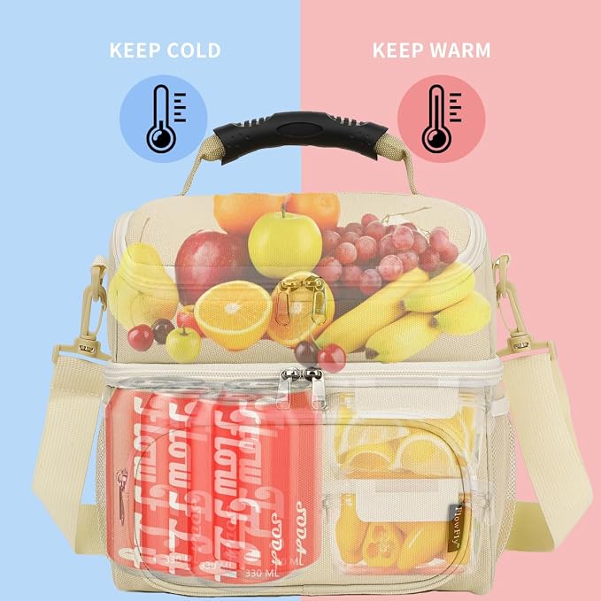 FlowFly Double Layer Cooler Insulated Lunch Bag Adult Lunch Box Large Tote Bag - Image 2