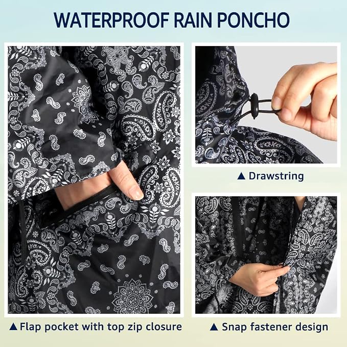 ANYOO Waterproof Rain Poncho Lightweight Reusable Hiking Hooded Coat Jacket - Image 3