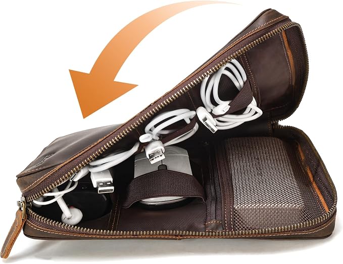 Polare Full Grain Leather Travel Cable Organizer Case Electronics Accessories - Image 9