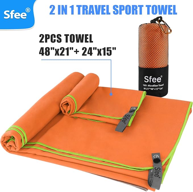 Sfee 2 Pack Microfiber Travel Towel, Quick Dry Towel Camping Towel Super - Image 3