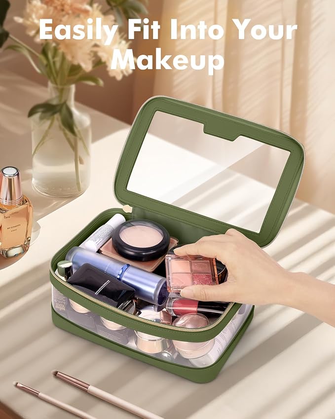 Travel Clear Makeup Bag with Makeup Brush Bag, Leather Makeup Case Toiletry Bag - Image 2