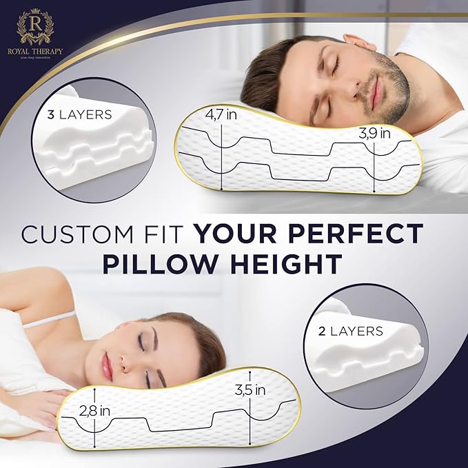Royal Therapy Memory Foam Pillow, Queen Neck Pain Relief, Contour Cervical - Image 4
