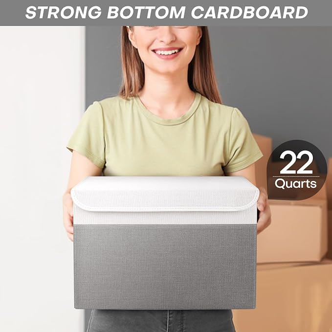 Large 22 Quart Linen Fabric Foldable Storage Bin Cube Organizer Basket - Image 6